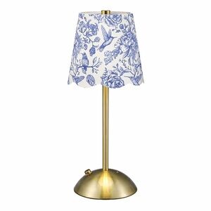 Blue Chinoiserie and Hummingbird Scalloped Rechargeable Cordless Table Lamp 12”